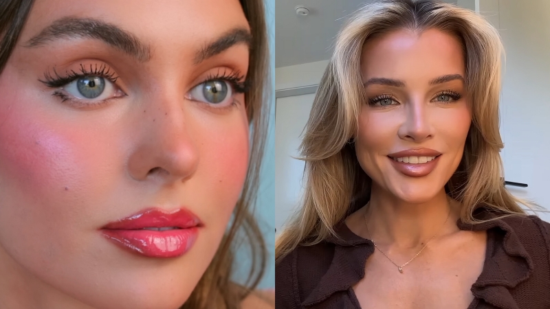 Strawberry Girl Makeup with rosy cheeks beside Latte Makeup with bronzed tones