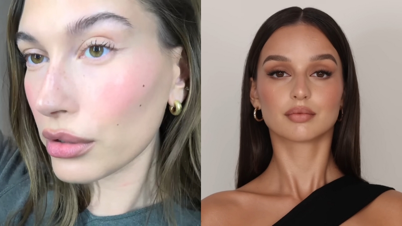 Strawberry Girl Makeup with flushed pink cheeks beside Latte Makeup with warm bronzed tones