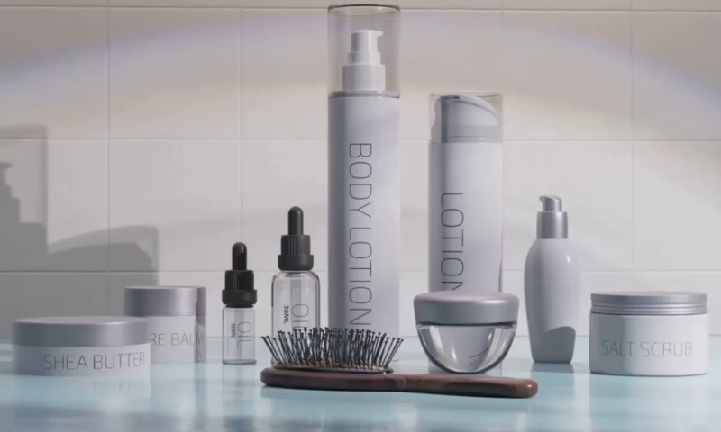 A selection of beauty products displayed on a counter, including skincare and makeup items
