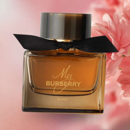 My Burberry Black Eau de Parfum bottle with a dark amber fragrance and black ribbon detail