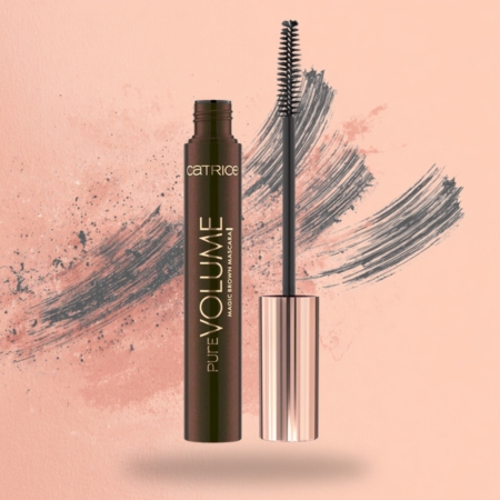 Brown mascara tube and wand with classic brush for subtle volume and definition